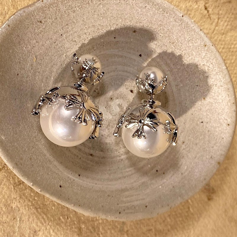 srrmhyn银珍珠十字架双面带耳钉轻奢高级感耳环发饰复古百搭耳