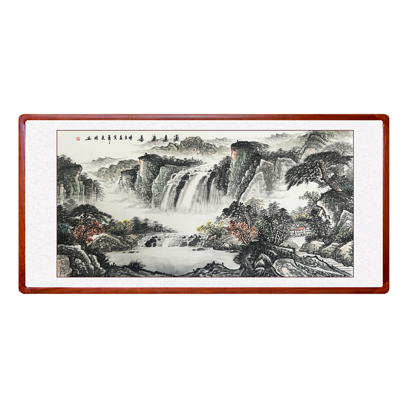 纯手绘国画聚宝盆水墨画东墙客厅办公室山水挂画横幅卷轴裱框字画