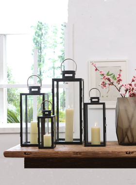 北欧复古风灯户外落地烛台婚庆蜡烛浪漫摆件样板间玻璃铁艺装饰品
