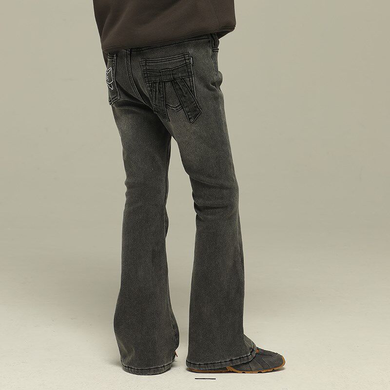 小女森女童秋冬牛仔裤弹力加绒裤子儿童冬装喇叭裤黑色修身牛仔裤