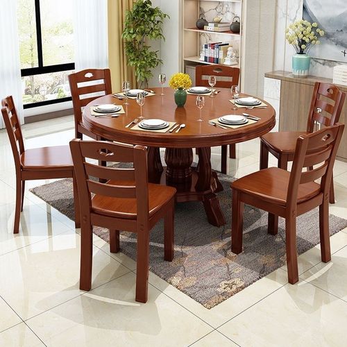 中式实木餐桌椅组合大小户型家用圆形吃饭桌子饭店12人实木大圆桌