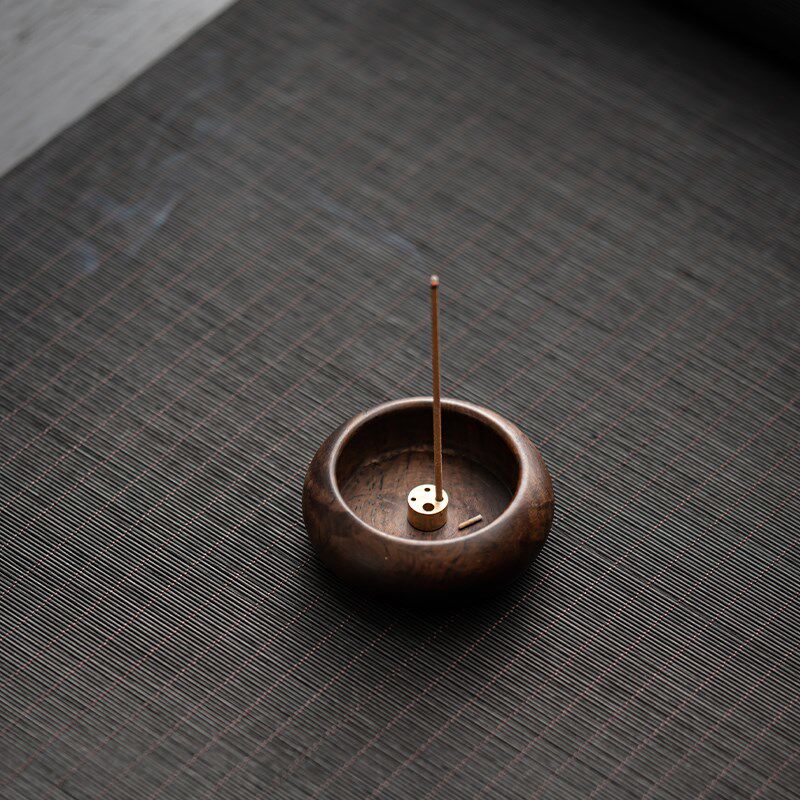 蕴华堂 胡桃木迷你小号线香香插桌面客厅办公圆形小摆件旅行香座