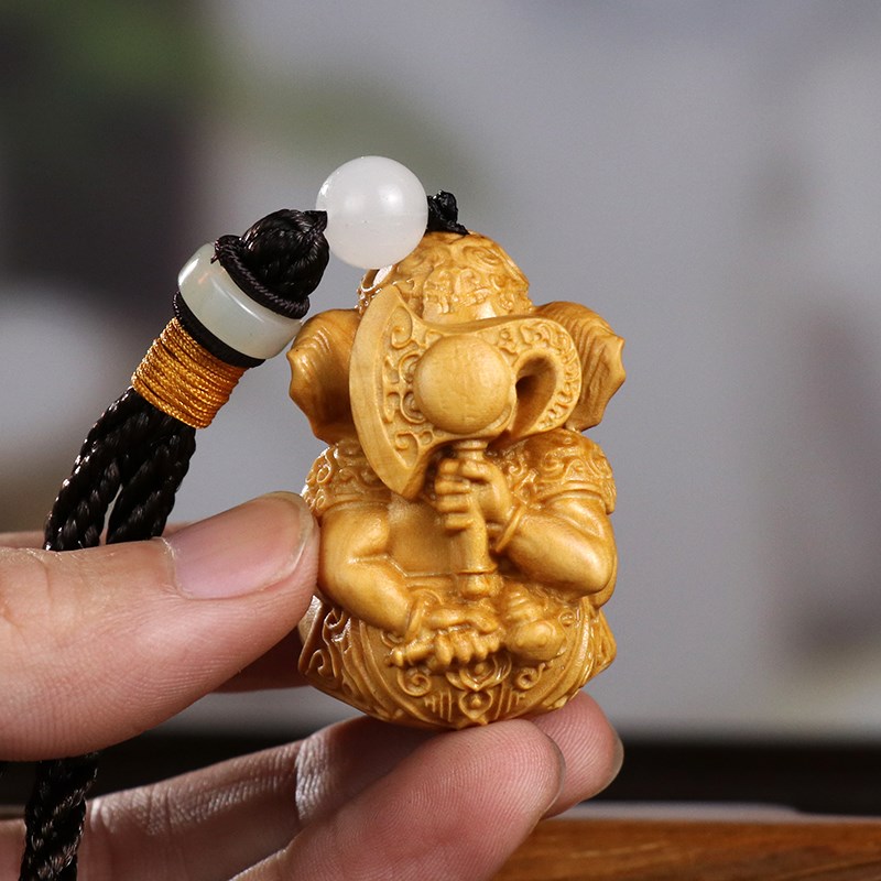 黄杨木雕中式象神小摆件木质雕刻大象手把件钥匙扣工艺品汽车挂件