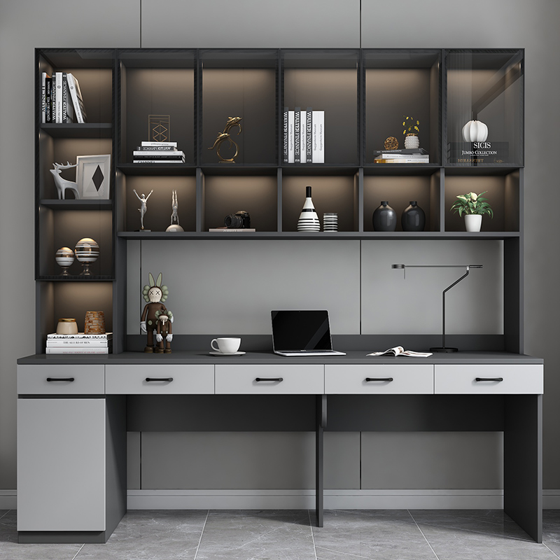 电脑桌家用实木写字书桌学生双人书桌柜台式轻奢书架一体学习桌子