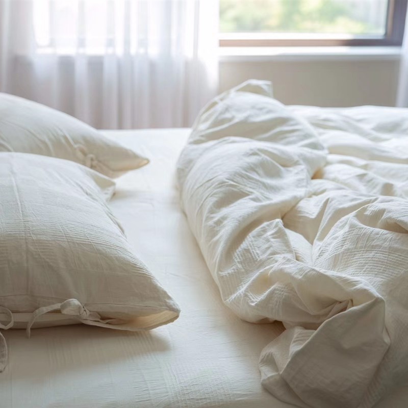 日式A类纯棉裸睡四件套个性纯白色酒店被套床单床笠民宿床上用品