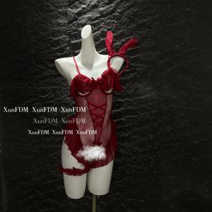 驯服的猫 「蕾丝萌兔」性感兔女郎纯欲睡衣蕾丝镂空连体衣