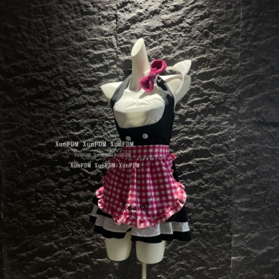 纯欲可爱litty猫女仆修身格子裙