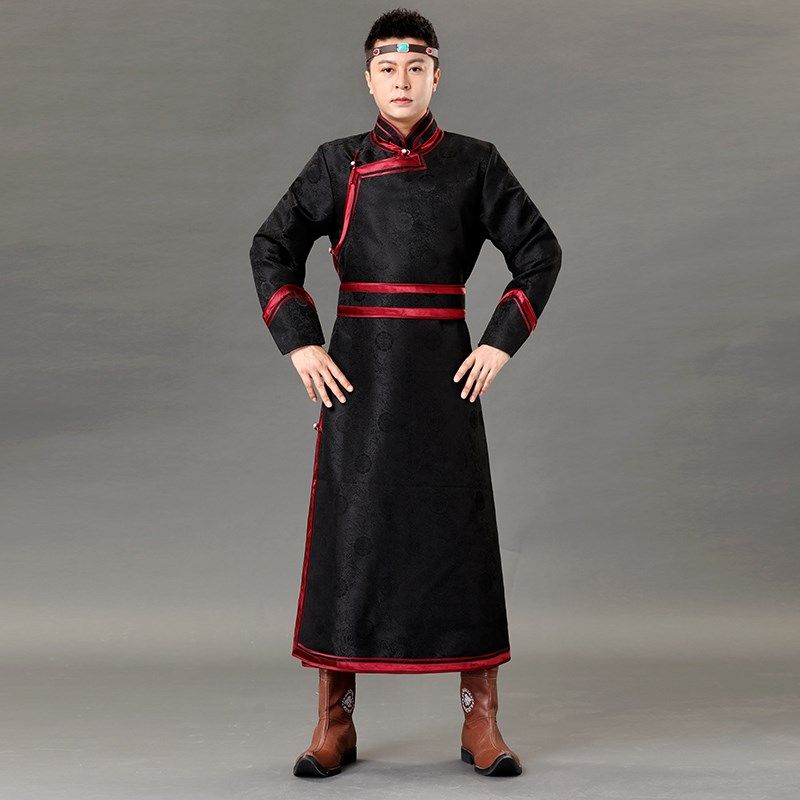 蒙古族服装男长款蒙古袍四季长袖蒙古元素长袍少数民族舞台表演服