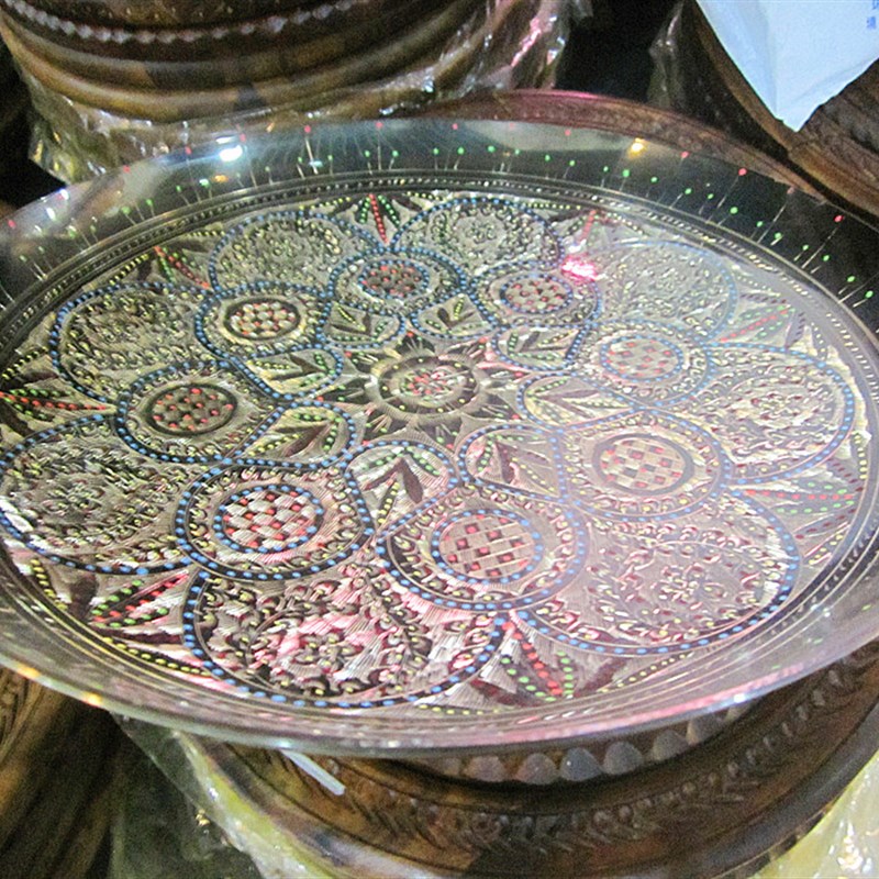 新疆工艺品民族特色手工制作七彩铜盘新品
