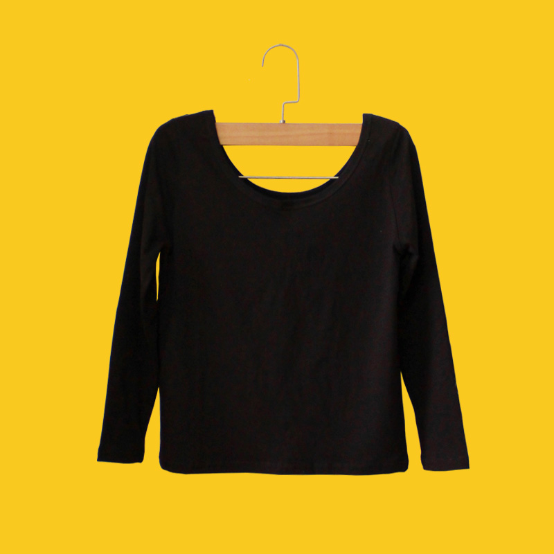 女童打底衫纯棉男童长袖T恤 大领口儿童宝宝黑白低领紧身跳舞秋衣