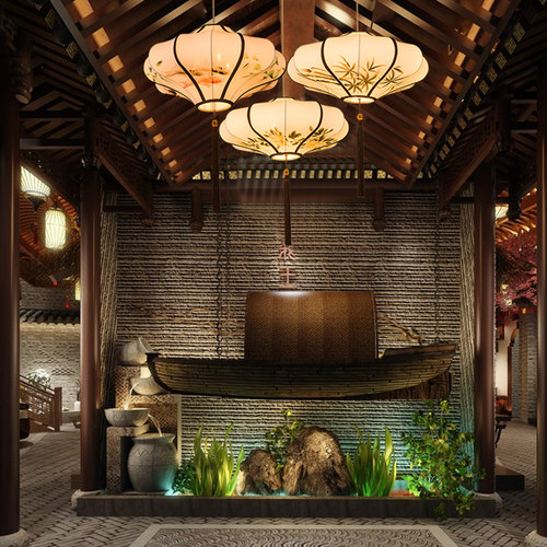 新中式吊灯中国风布艺手绘酒店餐厅走廊饭店火锅店茶楼仿古典灯笼