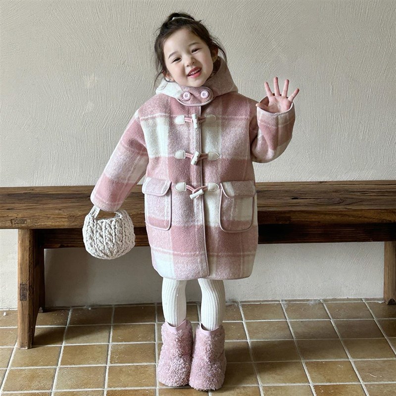 女童毛呢外套2024新款冬装儿童长款加绒加厚风衣女孩冬季网红大衣