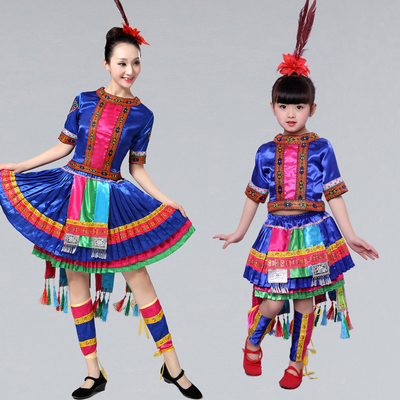 儿童民族服装苗族锦鸡炫美舞蹈表演服女童亲子装少数民族演出服夏