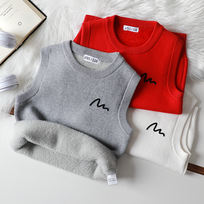 儿童毛衣2024新款秋冬款男童加绒背心一体绒针织马甲百搭童装上衣