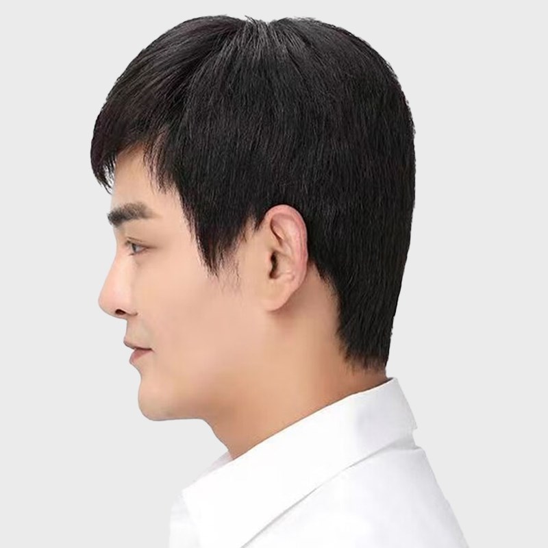 假发男短发真发全真人发丝全头套中老年男士短直发时尚假发套薄款