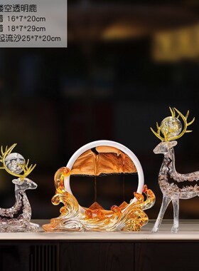 中式招财鹿摆件高档玄关客厅酒柜电视柜办公室装饰品创意家居水晶