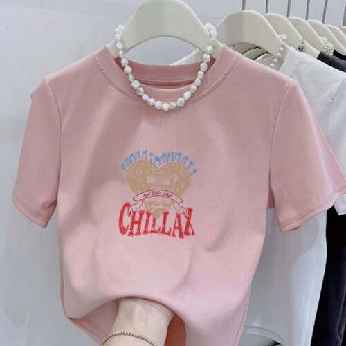 夏季新款2026CHLLAX棕色爱心圆领短袖t恤女时尚半袖小个子上衣潮