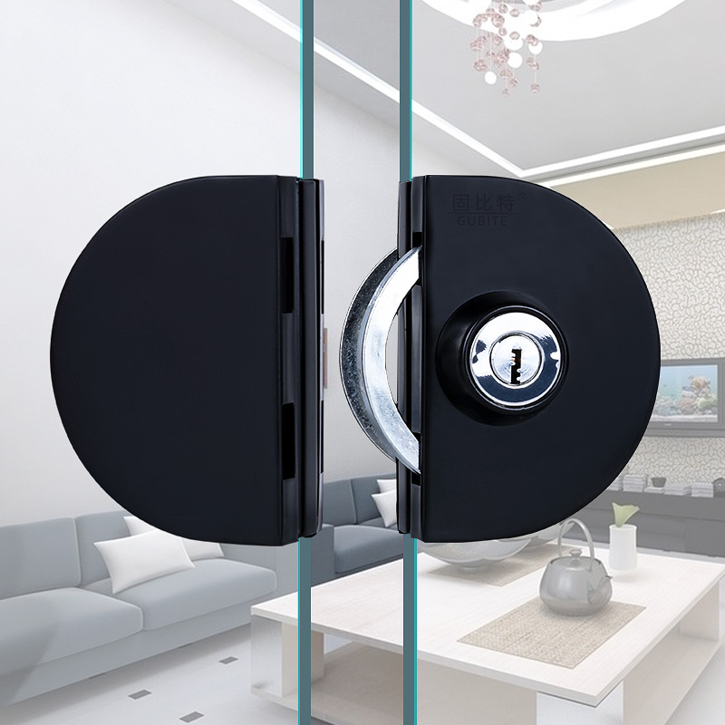 不锈钢玻璃门锁免打孔无框玻璃锁黑G色单门双门商铺办公室大门锁