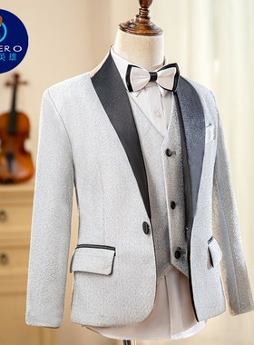 男童小西服套装银k色亮片儿童西装男生主持人走秀大童钢琴演出礼