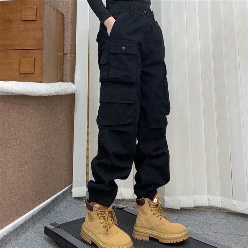 秋冬加绒美式宽松工装裤男女潮流多口袋束脚哈伦裤重Y磅复古休闲