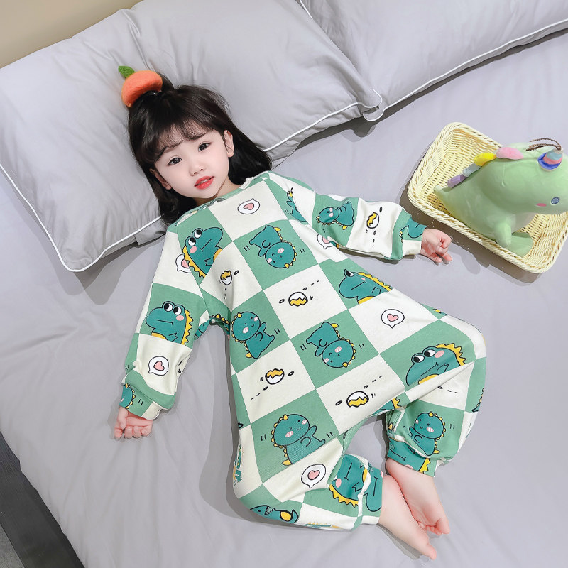 儿童连体睡衣春秋季新款恐u龙男女宝宝防着凉家居服女童防踢睡袋
