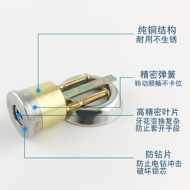 超C级防盗门锁胆锁芯铜锁芯防盗锁锁芯超BM级大门锁锁芯锁胆叶片
