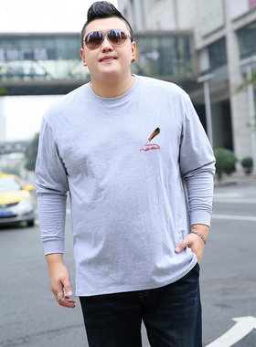 2021春秋男款长袖T恤胖u子肥佬加肥加大码纯棉圆领大号打底衫体恤