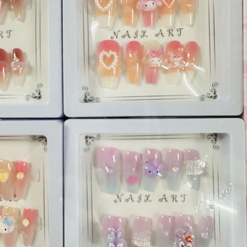 整盒12套可爱少女指甲贴儿童女孩长F款穿戴甲指甲装饰精品礼物文