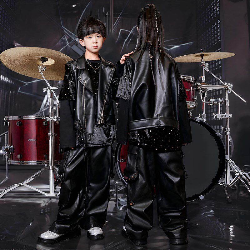 儿童架子鼓演出服男女童痞帅街舞表演服套装少儿嘻哈风hViphop服