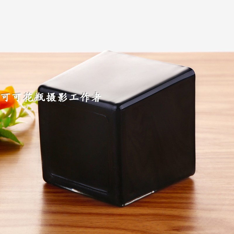 正方形黑白色玻璃花瓶透明方缸A家居水培花器装饰婚庆婚礼插花摆