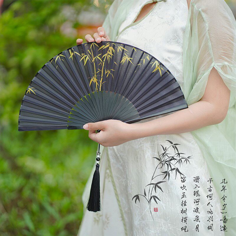 小清新古风女式扇子折扇中u国风汉服折叠小竹扇随身学生旗袍舞蹈