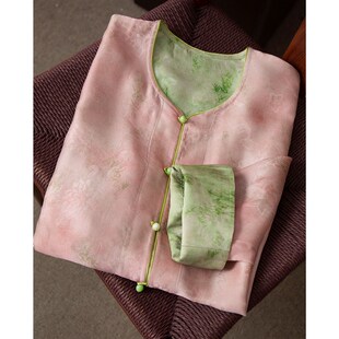 提花茶服外套女挽袖 全罗l真丝绞萝桑蚕丝国风开衫 上 双面穿 丝艺