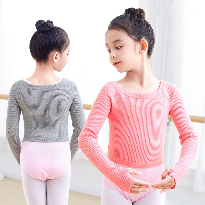 儿童舞蹈练功服小毛衣p黑色秋冬长袖一字领女童套头外套上衣披肩