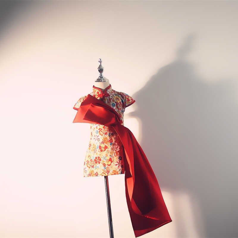 女童旗袍礼服国潮风儿童走秀潮服模特I中国风女装女童国风小旗袍