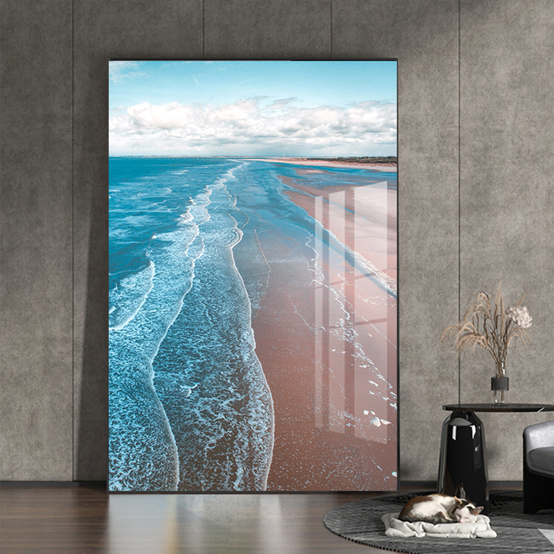 大海浪花装饰画客厅书房r办公室背景挂画沙滩风景卧室蓝色餐厅酒图片