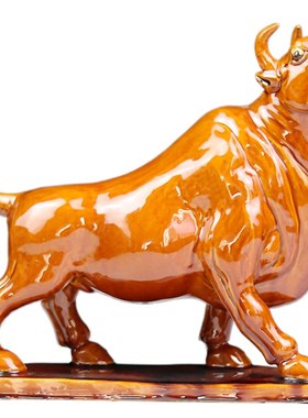 手工陶瓷b华尔街大牛房屋招财摆件中式家居客厅办公桌玄关摆设装