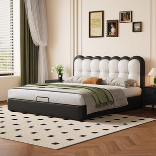 实木床现代简约家用卧室大床1米5奶油风单人床主卧软包1米8双人床