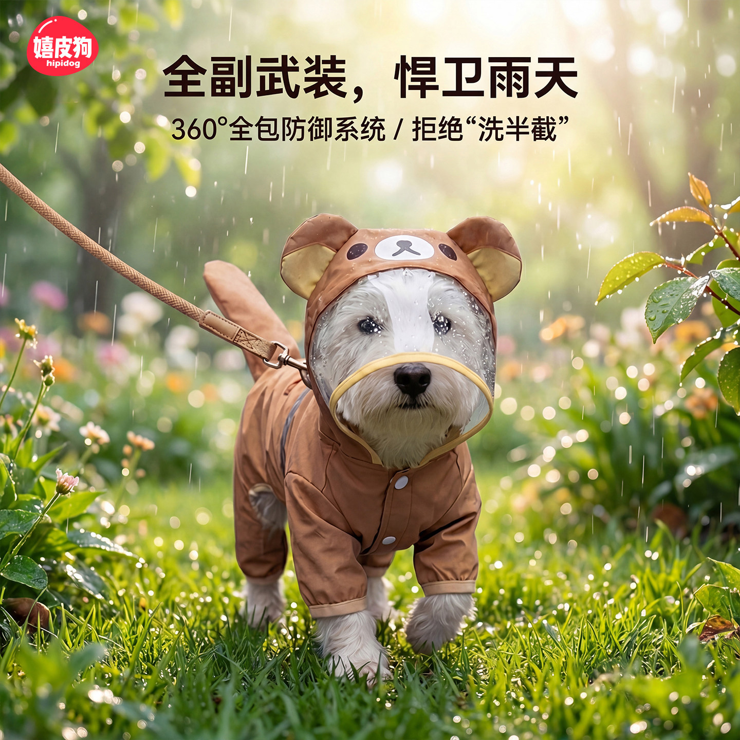 宠物雨衣四季包尾可拆卸卡通小熊雨衣小型犬比熊泰迪狗狗衣服雨披