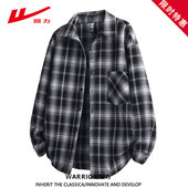 港风复古宽松外套男休闲翻领长袖 春秋季 衬衣 男款 回力格子衬衫