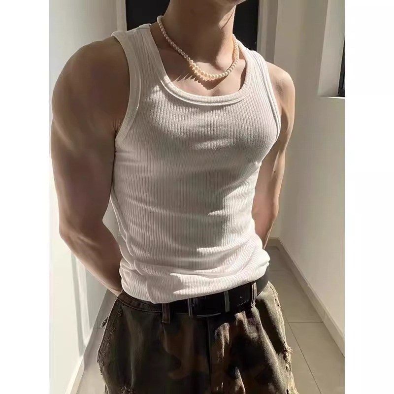 大码300斤美式坎肩汗背心男夏季工字高级感跨栏重磅无袖t恤上衣服