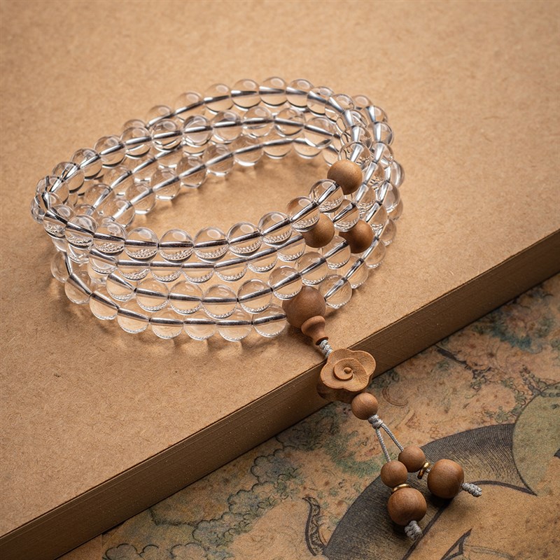 天然白色水晶108颗8mm圆珠项链p202老山檀香文玩配饰佛珠念珠男女