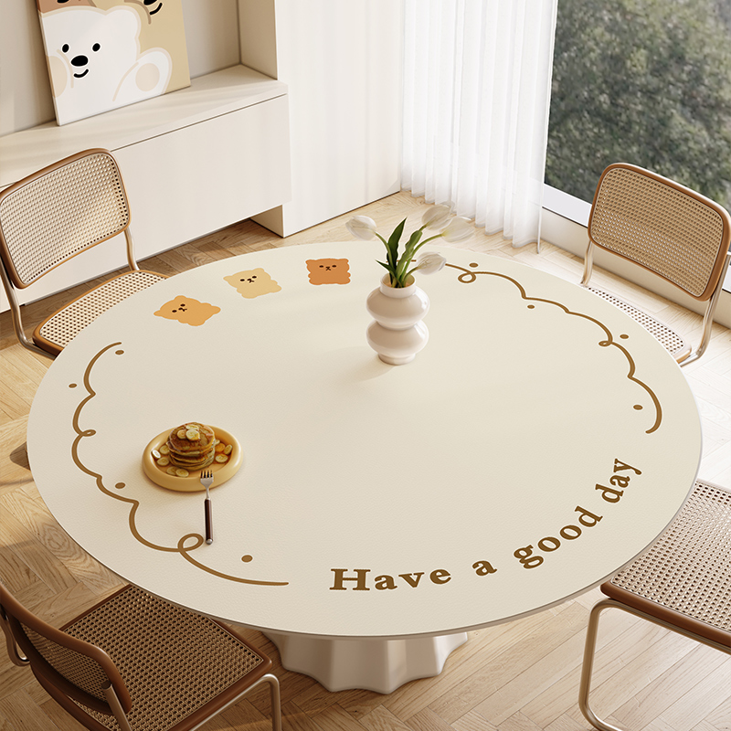 2024新款圆桌布防水防油防烫免洗皮革餐桌垫子茶几台布垫圆形家用