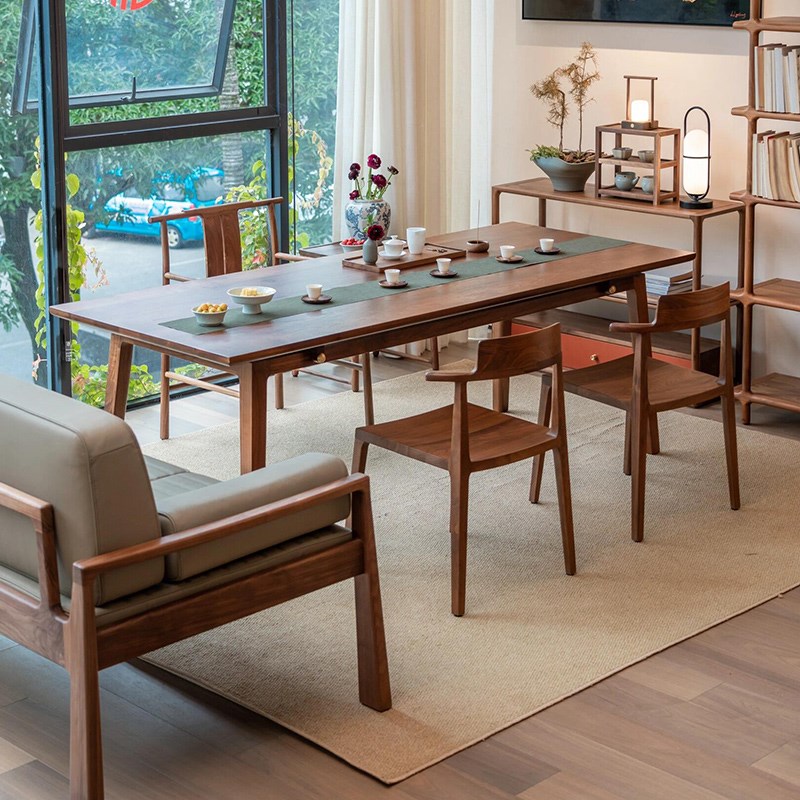 新中式实木茶桌2025新款高端黑胡桃木茶台家用阳台客厅茶室泡茶桌