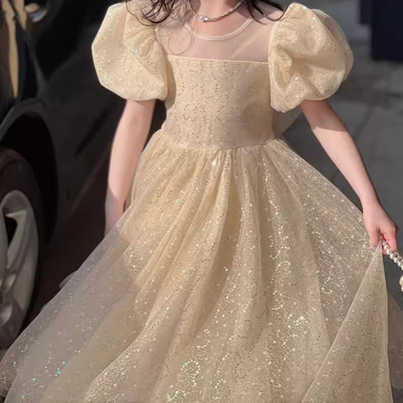 女童连衣裙香槟色童装2024夏款儿童宝宝小女孩公主生日礼服纱裙子