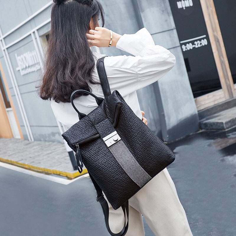 2021新款软皮镶钻锁扣双肩包女大容量真皮背包书包女士牛皮旅行包