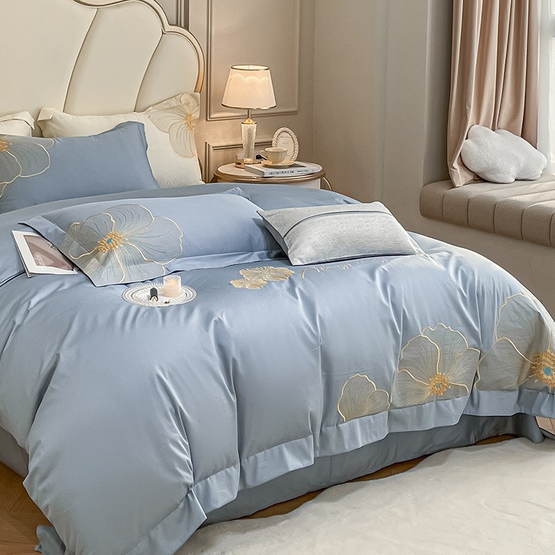 公主风全棉床上四件套60支纯棉长绒棉被套轻奢高级感少女心床单4