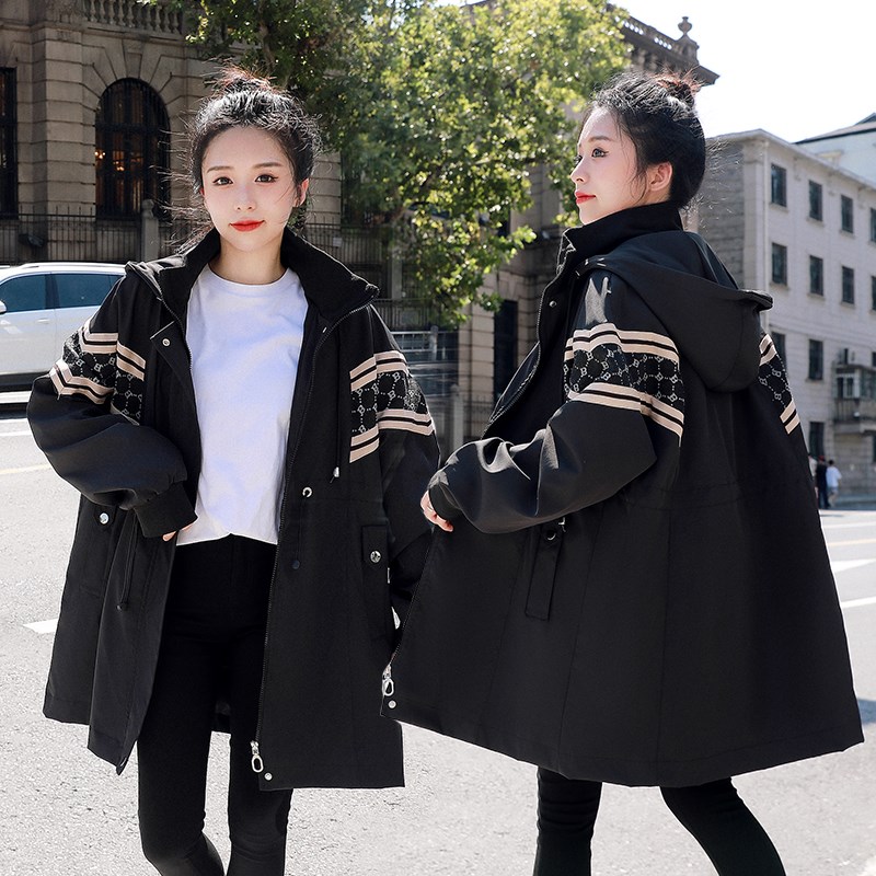 孕妇装套装大码中长款风衣外套女200斤秋装胖mm收腰显瘦开衫上衣