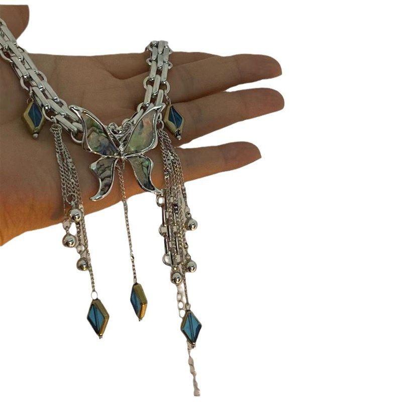 Y2K重工贝母蝴蝶蜻蜓流苏项链辣妹亚文化甜酷欧美小众新中式朋克