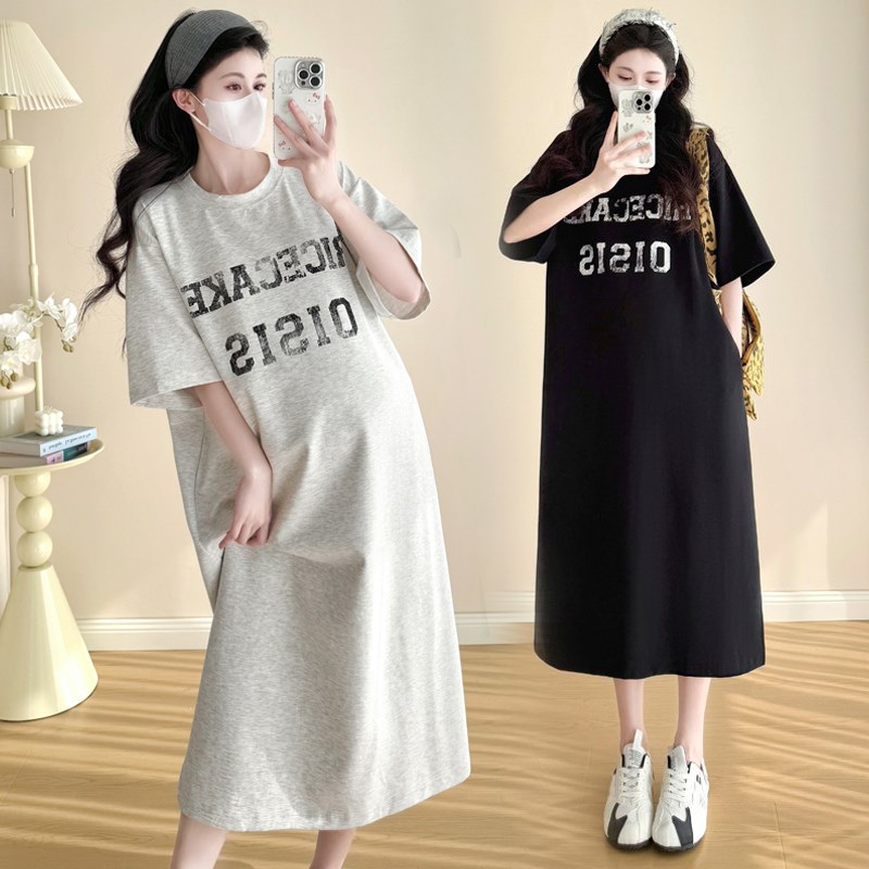 大码孕妇连衣裙2025夏装短袖T恤裙长款休闲宽松潮妈气质减龄200斤