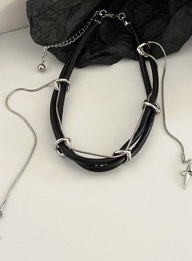 欧美风简约小众设计感皮革爱心银色项链个性精美小巧锁骨链暗黑风